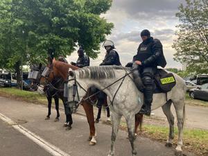 policjanci w trakcie zabezpieczenia meczu