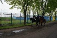 Policjanci w czasie zabezpieczenia meczu.