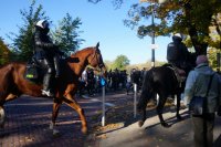 Policjanci zabezpieczający  przemarsz kibiców