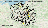 Policyjna Mapa Wypadków Drogowych ze Skutkiem Śmiertelnym - Wakacje 2020