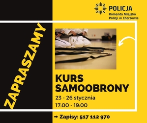 Zdjęcie przedstawia plakat zapraszający na kurs samoobrony.